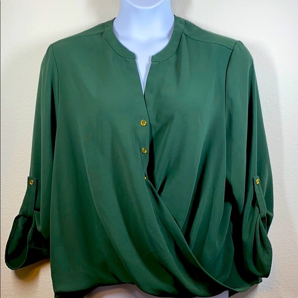 IMAN Tops - IMAN Faux Wrap Top Green 2X